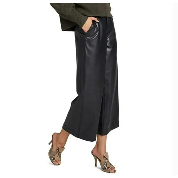 Natori Faux Vegan Leather Wide-Leg Crop Pants Size 6 - Picture 2 of 10